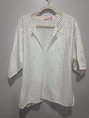Tory Burch White Chevron Crochet Tunic Cover-Up Size L/G